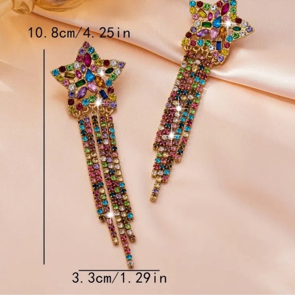 NEW❗️Luxury Multicolor Star Dangle Earrings. Unique Statement Earrings ⭐️ - Picture 4 of 5